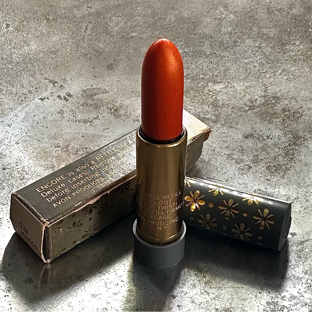 Avon Encore Golden Age Red Lipstick with Floral Case